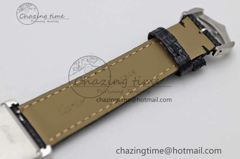 Tank Must Large SS K11F 1:1 Best Edition White Dial Diamonds Bezel on Croc Leather Strap Ronda Quartz QuickDry 6067