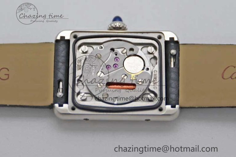 EyeCatching Tank Must Large SS K11F 1:1 Best Edition White Dial Diamonds Bezel on Satin Leather Strap Ronda Quartz 6071