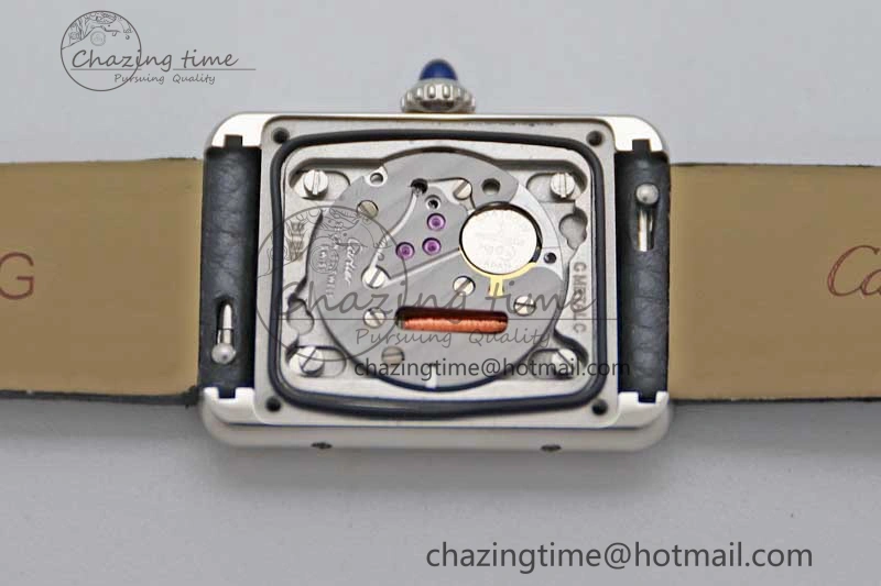 EyeCatching Tank Must Large SS K11F 1:1 Best Edition White Dial Diamonds Bezel on Satin Leather Strap Ronda Quartz 6071