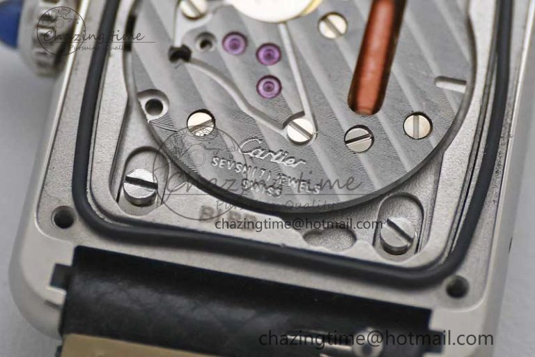 EyeCatching Tank Must Large SS K11F 1:1 Best Edition White Dial Diamonds Bezel on Satin Leather Strap Ronda Quartz 6071