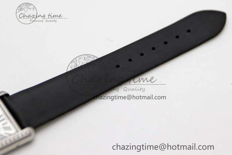 EyeCatching Tank Must Large SS K11F 1:1 Best Edition White Dial Diamonds Bezel on Satin Leather Strap Ronda Quartz 6071