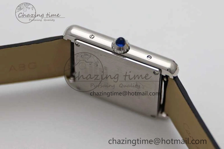 EyeCatching Tank Must Large SS K11F 1:1 Best Edition White Dial Diamonds Bezel on Satin Leather Strap Ronda Quartz 6071
