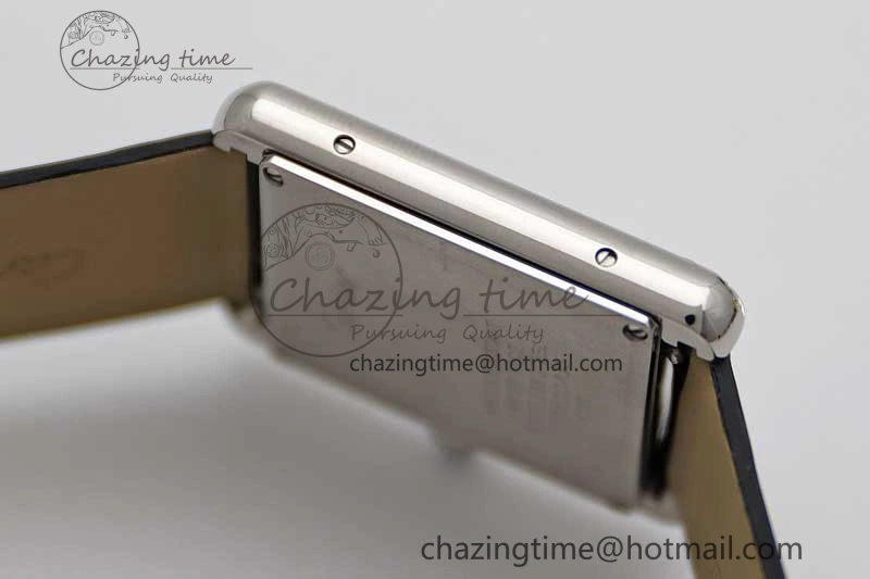 EyeCatching Tank Must Large SS K11F 1:1 Best Edition White Dial Diamonds Bezel on Satin Leather Strap Ronda Quartz 6071