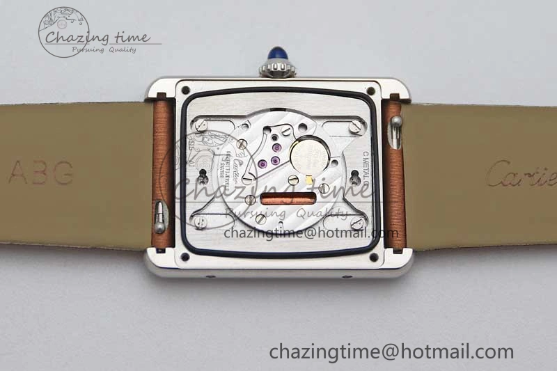 ModernLook Tank Must Large SS K11F 1:1 Best Edition White Dial Diamonds Bezel on Satin Leather Strap Ronda Quartz 10223