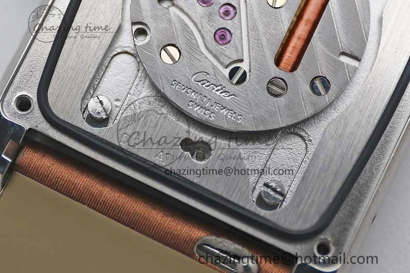 ModernLook Tank Must Large SS K11F 1:1 Best Edition White Dial Diamonds Bezel on Satin Leather Strap Ronda Quartz 10223