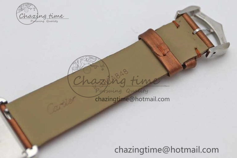 ModernLook Tank Must Large SS K11F 1:1 Best Edition White Dial Diamonds Bezel on Satin Leather Strap Ronda Quartz 10223