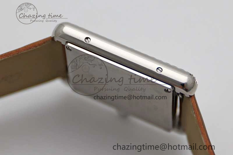 ModernLook Tank Must Large SS K11F 1:1 Best Edition White Dial Diamonds Bezel on Satin Leather Strap Ronda Quartz 10223