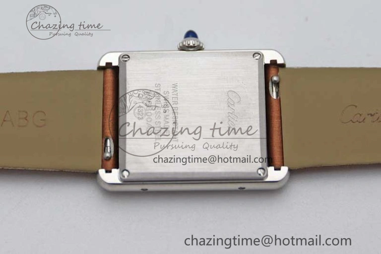 ModernLook Tank Must Large SS K11F 1:1 Best Edition White Dial Diamonds Bezel on Satin Leather Strap Ronda Quartz 10223