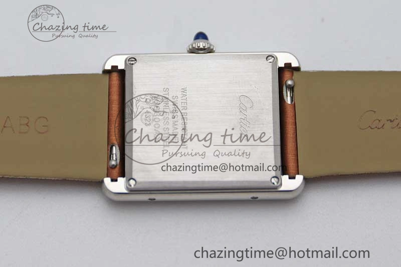 ModernLook Tank Must Large SS K11F 1:1 Best Edition White Dial Diamonds Bezel on Satin Leather Strap Ronda Quartz 10223