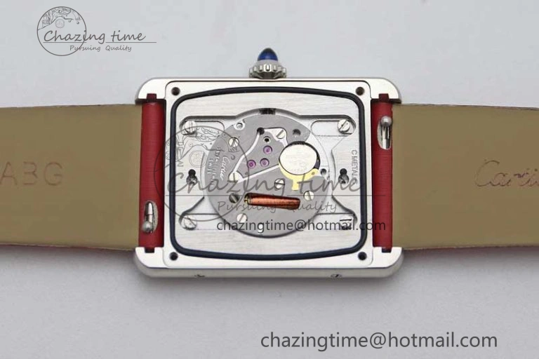 Tank Must Large SS K11F 1:1 Best Edition White Dial Diamonds Bezel on Satin Leather Strap Ronda Quartz FreshLook 6061
