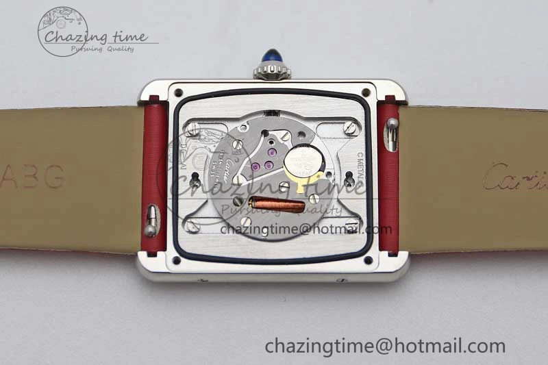 Tank Must Large SS K11F 1:1 Best Edition White Dial Diamonds Bezel on Satin Leather Strap Ronda Quartz FreshLook 6061