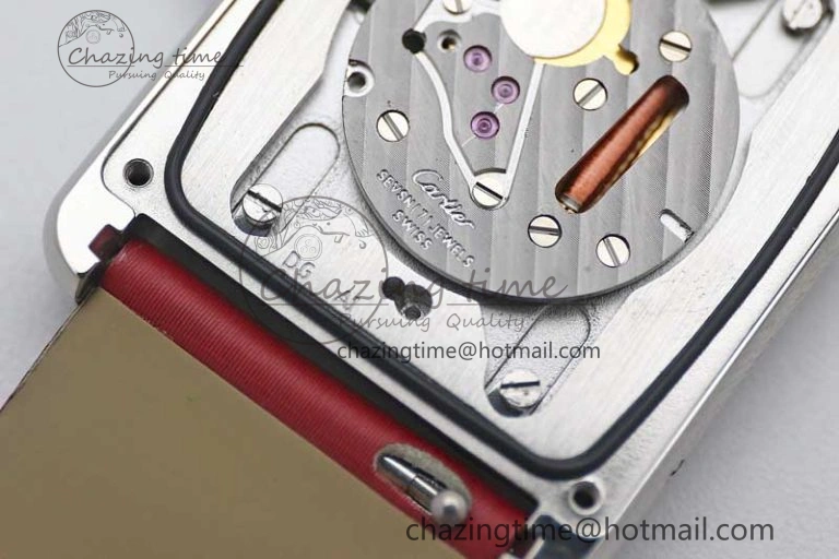 Tank Must Large SS K11F 1:1 Best Edition White Dial Diamonds Bezel on Satin Leather Strap Ronda Quartz FreshLook 6061