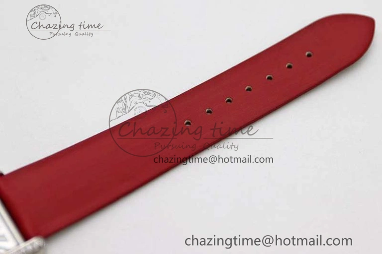 Tank Must Large SS K11F 1:1 Best Edition White Dial Diamonds Bezel on Satin Leather Strap Ronda Quartz FreshLook 6061