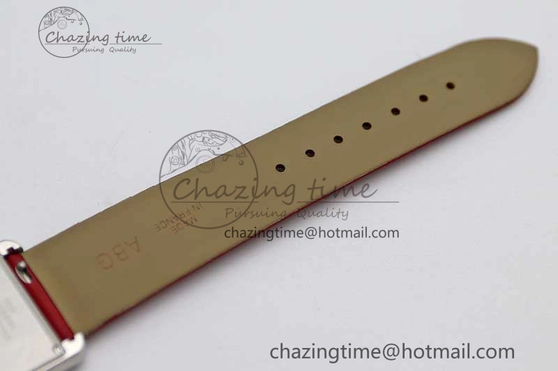 Tank Must Large SS K11F 1:1 Best Edition White Dial Diamonds Bezel on Satin Leather Strap Ronda Quartz FreshLook 6061