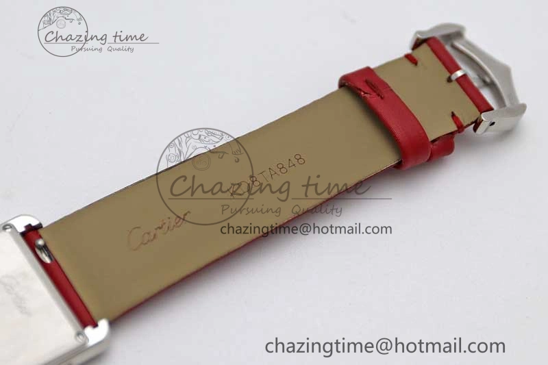 Tank Must Large SS K11F 1:1 Best Edition White Dial Diamonds Bezel on Satin Leather Strap Ronda Quartz FreshLook 6061