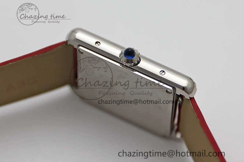 Tank Must Large SS K11F 1:1 Best Edition White Dial Diamonds Bezel on Satin Leather Strap Ronda Quartz FreshLook 6061