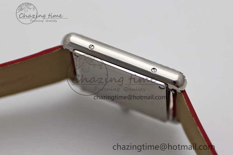 Tank Must Large SS K11F 1:1 Best Edition White Dial Diamonds Bezel on Satin Leather Strap Ronda Quartz FreshLook 6061