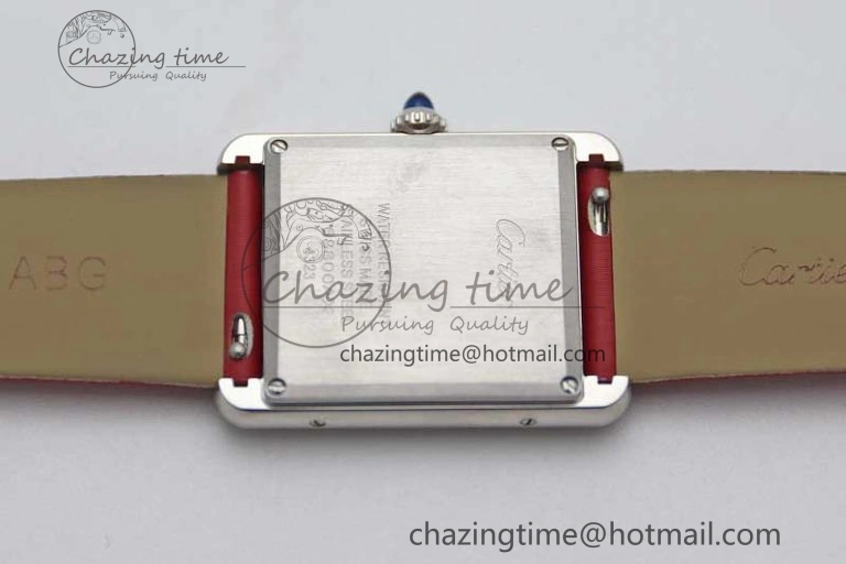 Tank Must Large SS K11F 1:1 Best Edition White Dial Diamonds Bezel on Satin Leather Strap Ronda Quartz FreshLook 6061