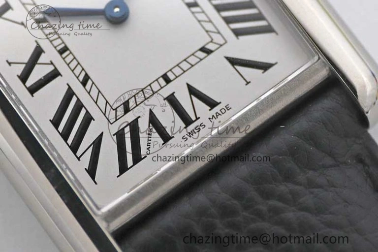 Tank Must Large SS K11F 1:1 Best Edition White Dial on Black Leather Strap Ronda Quartz EasyCare 10229