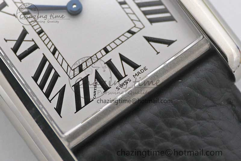 Tank Must Large SS K11F 1:1 Best Edition White Dial on Black Leather Strap Ronda Quartz EasyCare 10229