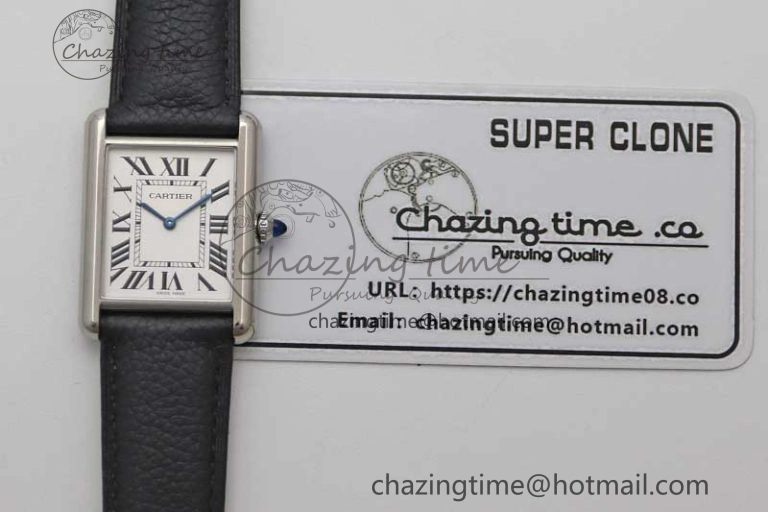 Tank Must Large SS K11F 1:1 Best Edition White Dial on Black Leather Strap Ronda Quartz EasyCare 10229
