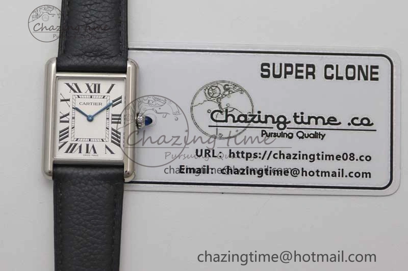 Tank Must Large SS K11F 1:1 Best Edition White Dial on Black Leather Strap Ronda Quartz EasyCare 10229