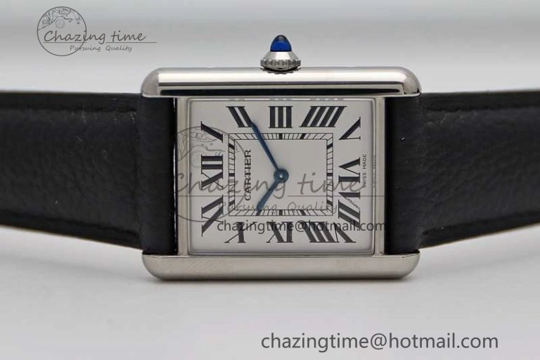 Tank Must Large SS K11F 1:1 Best Edition White Dial on Black Leather Strap Ronda Quartz EasyCare 10229