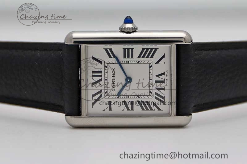 Tank Must Large SS K11F 1:1 Best Edition White Dial on Black Leather Strap Ronda Quartz EasyCare 10229