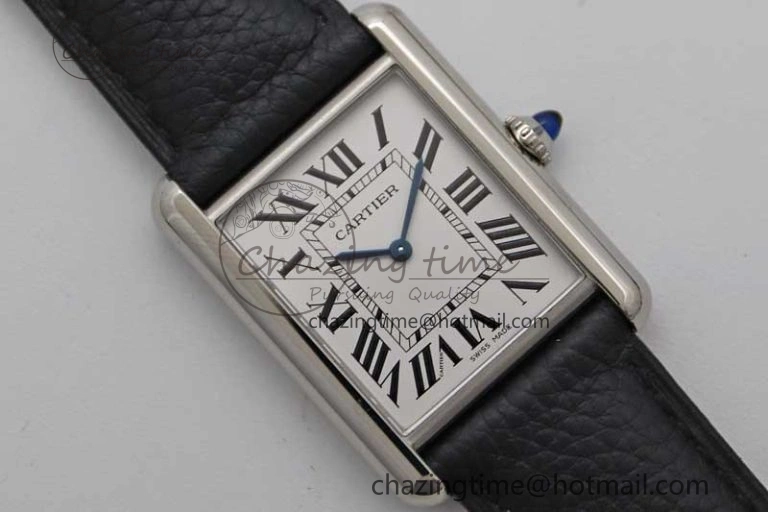 Tank Must Large SS K11F 1:1 Best Edition White Dial on Black Leather Strap Ronda Quartz EasyCare 10229