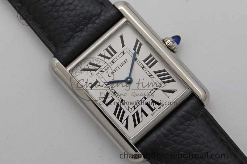 Tank Must Large SS K11F 1:1 Best Edition White Dial on Black Leather Strap Ronda Quartz EasyCare 10229