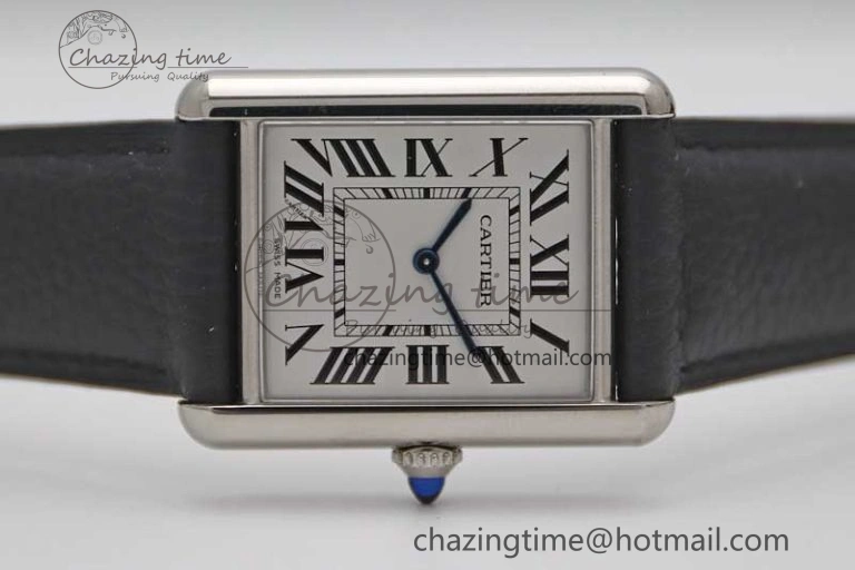 Tank Must Large SS K11F 1:1 Best Edition White Dial on Black Leather Strap Ronda Quartz EasyCare 10229