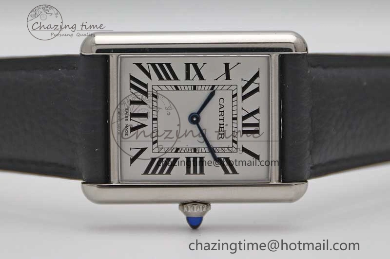 Tank Must Large SS K11F 1:1 Best Edition White Dial on Black Leather Strap Ronda Quartz EasyCare 10229