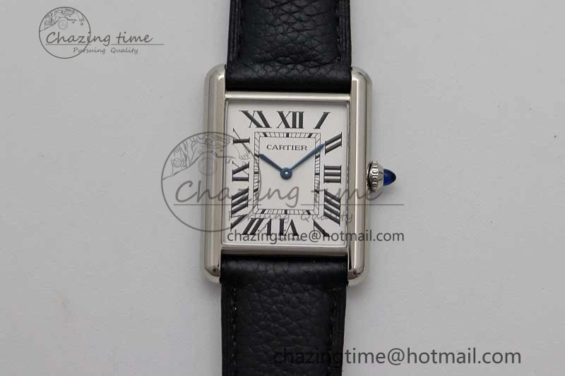 Tank Must Large SS K11F 1:1 Best Edition White Dial on Black Leather Strap Ronda Quartz EasyCare 10229