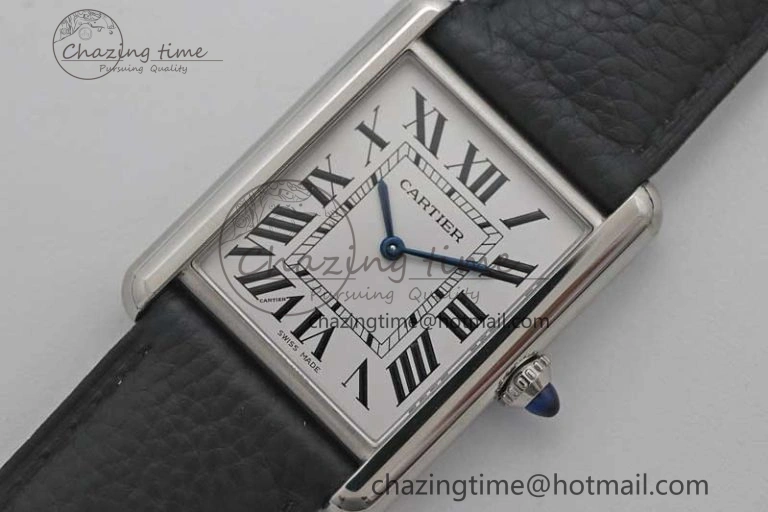 Tank Must Large SS K11F 1:1 Best Edition White Dial on Black Leather Strap Ronda Quartz EasyCare 10229