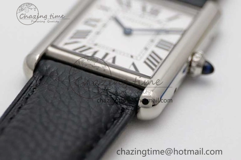 Tank Must Large SS K11F 1:1 Best Edition White Dial on Black Leather Strap Ronda Quartz EasyCare 10229