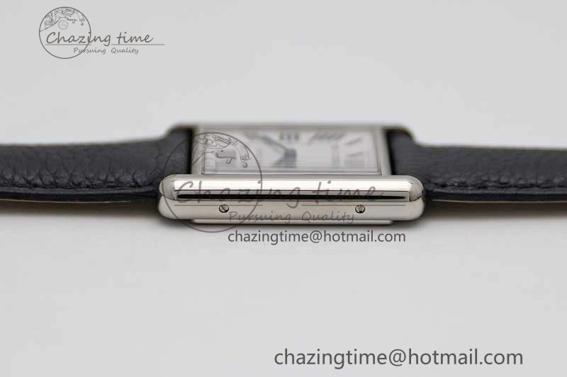 Tank Must Large SS K11F 1:1 Best Edition White Dial on Black Leather Strap Ronda Quartz EasyCare 10229
