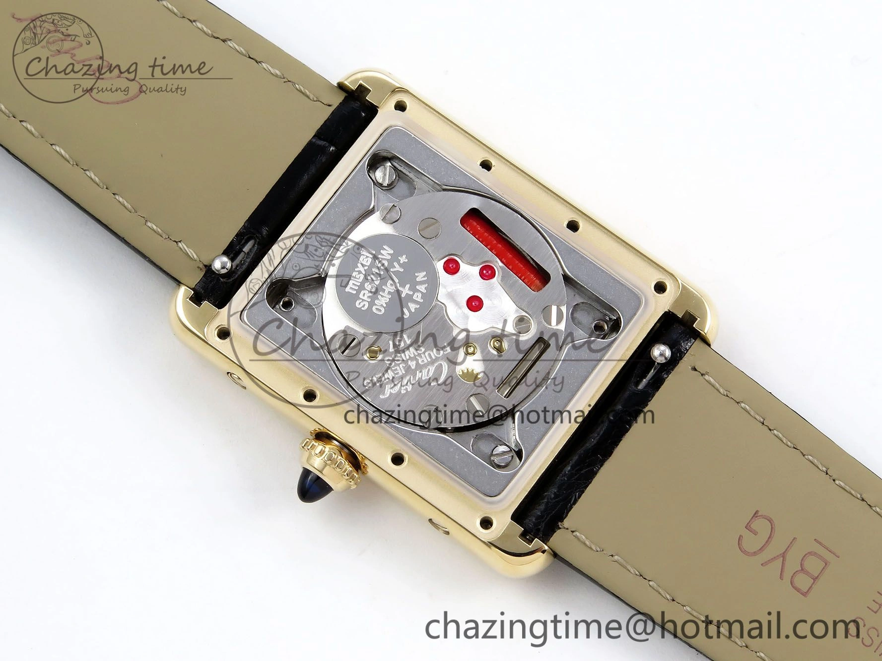 Classic Tank Must Large YG 33.7mm DRF 1:1 Best Edition YG Dial on Black Leather Strap Swiss Quartz 5953