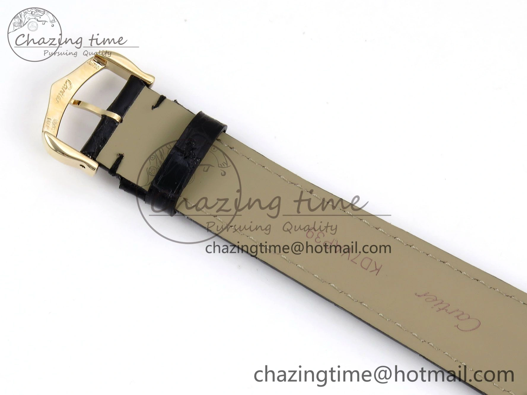Classic Tank Must Large YG 33.7mm DRF 1:1 Best Edition YG Dial on Black Leather Strap Swiss Quartz 5953