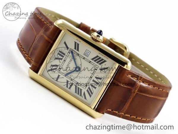 Tank Must Large YG 33.7mm DRF 1:1 Best Edition YG Dial on Brown Leather Strap Swiss Quartz Colorful 5949