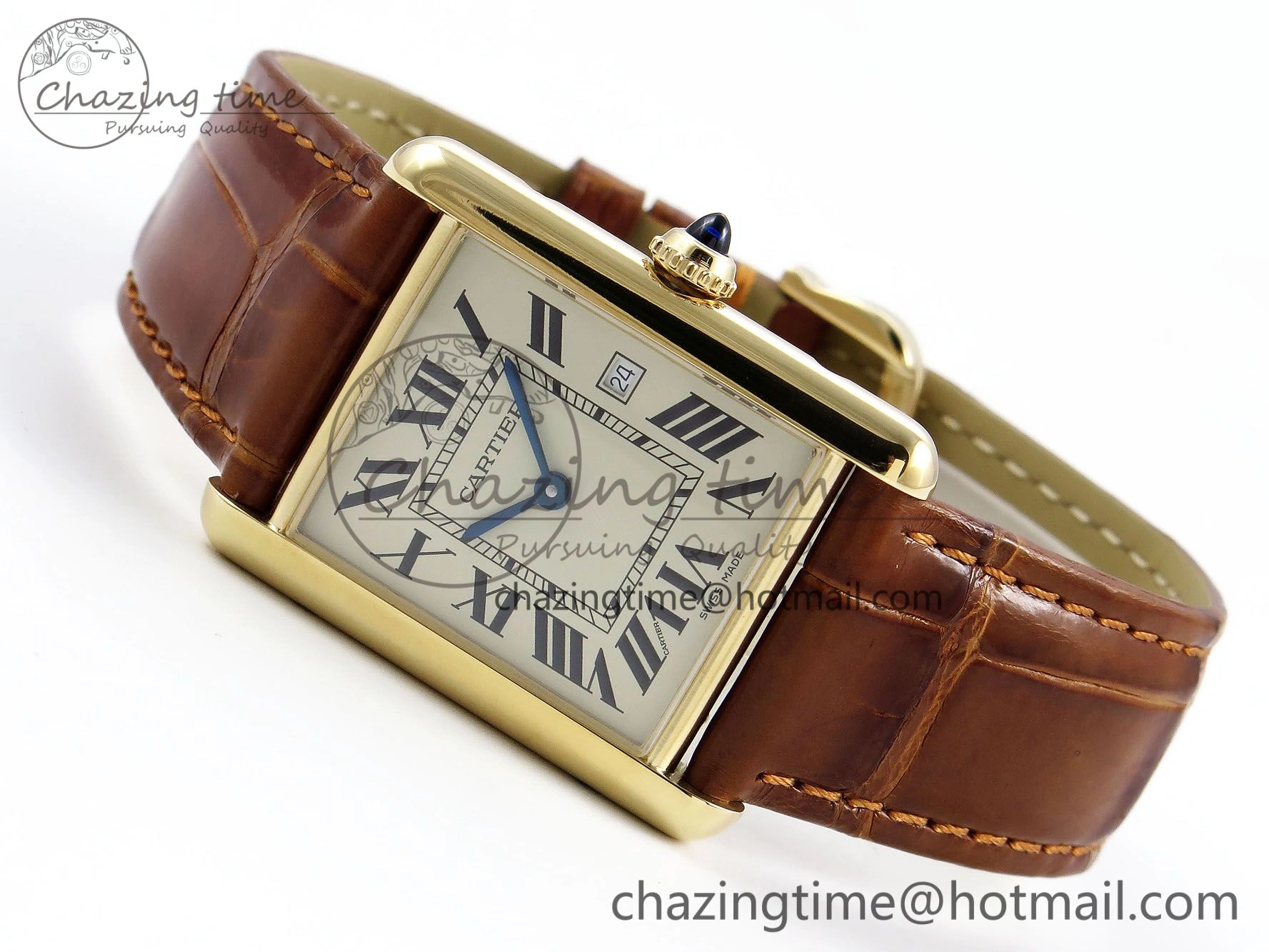 Tank Must Large YG 33.7mm DRF 1:1 Best Edition YG Dial on Brown Leather Strap Swiss Quartz Colorful 5949