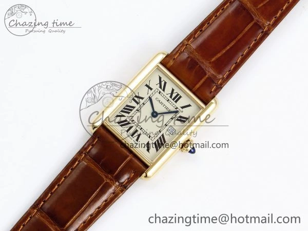 Tank Must Large YG 33.7mm DRF 1:1 Best Edition YG Dial on Brown Leather Strap Swiss Quartz Colorful 5949