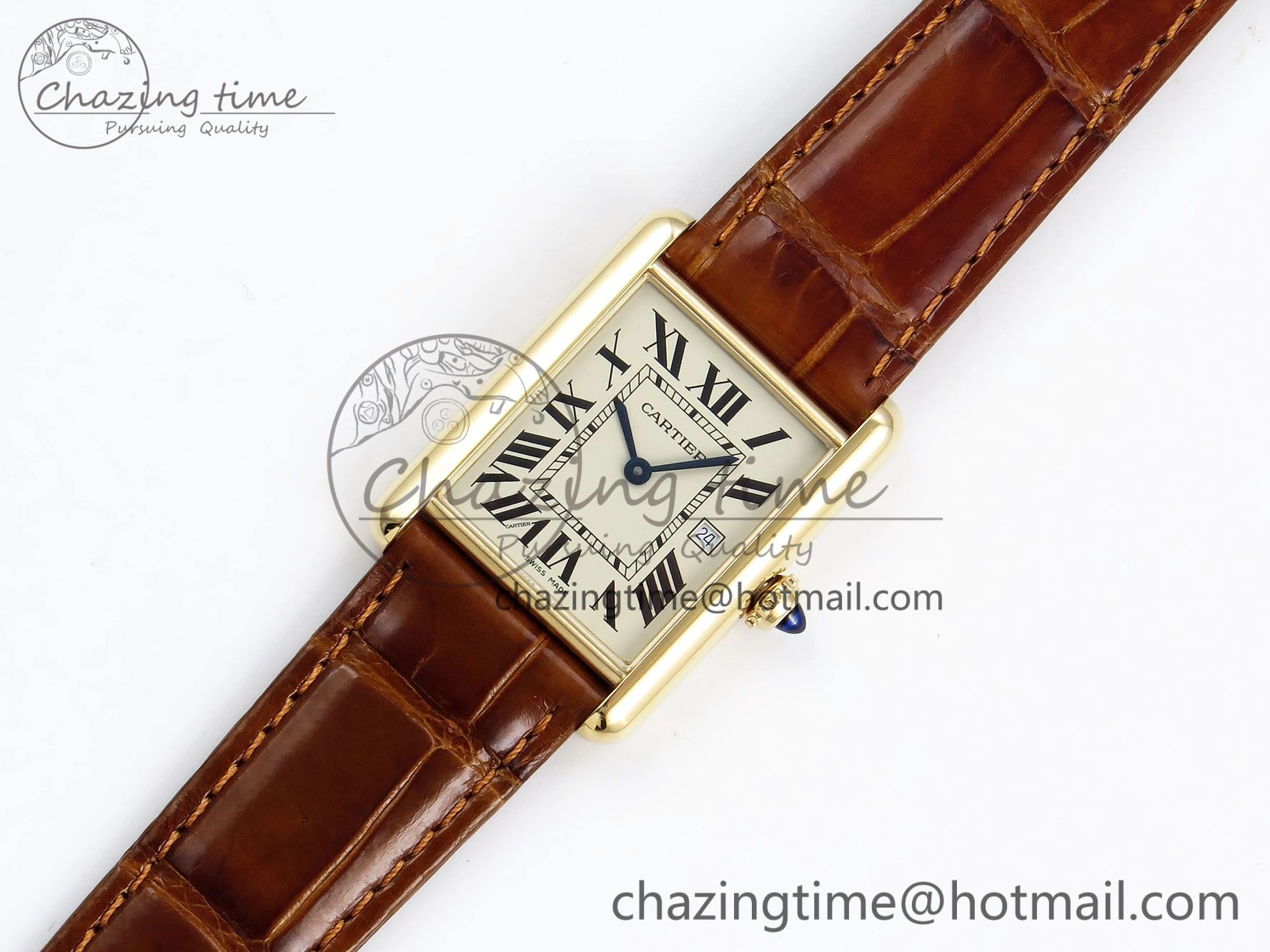 Tank Must Large YG 33.7mm DRF 1:1 Best Edition YG Dial on Brown Leather Strap Swiss Quartz Colorful 5949
