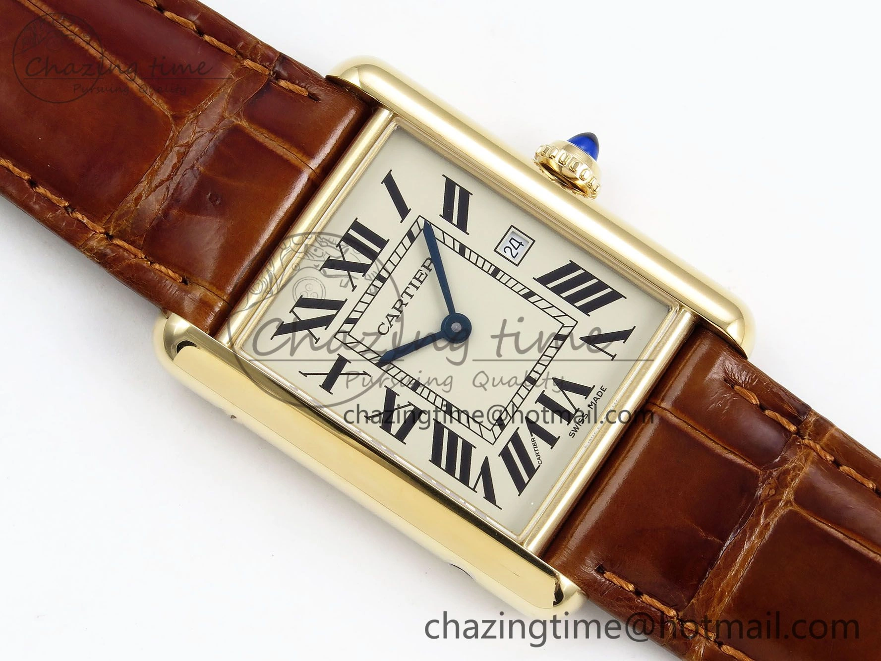 Tank Must Large YG 33.7mm DRF 1:1 Best Edition YG Dial on Brown Leather Strap Swiss Quartz Colorful 5949