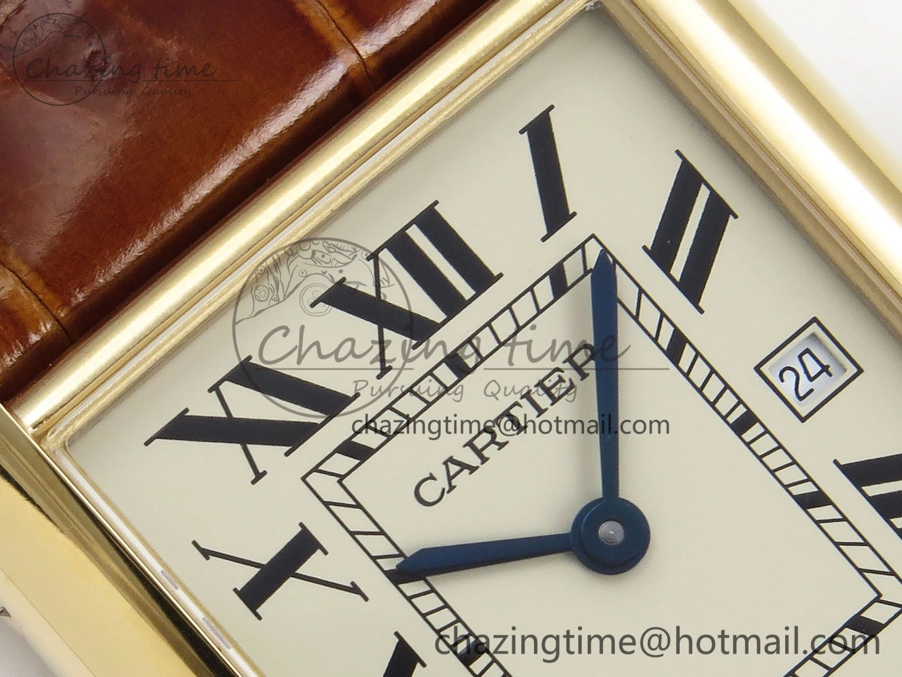 Tank Must Large YG 33.7mm DRF 1:1 Best Edition YG Dial on Brown Leather Strap Swiss Quartz Colorful 5949