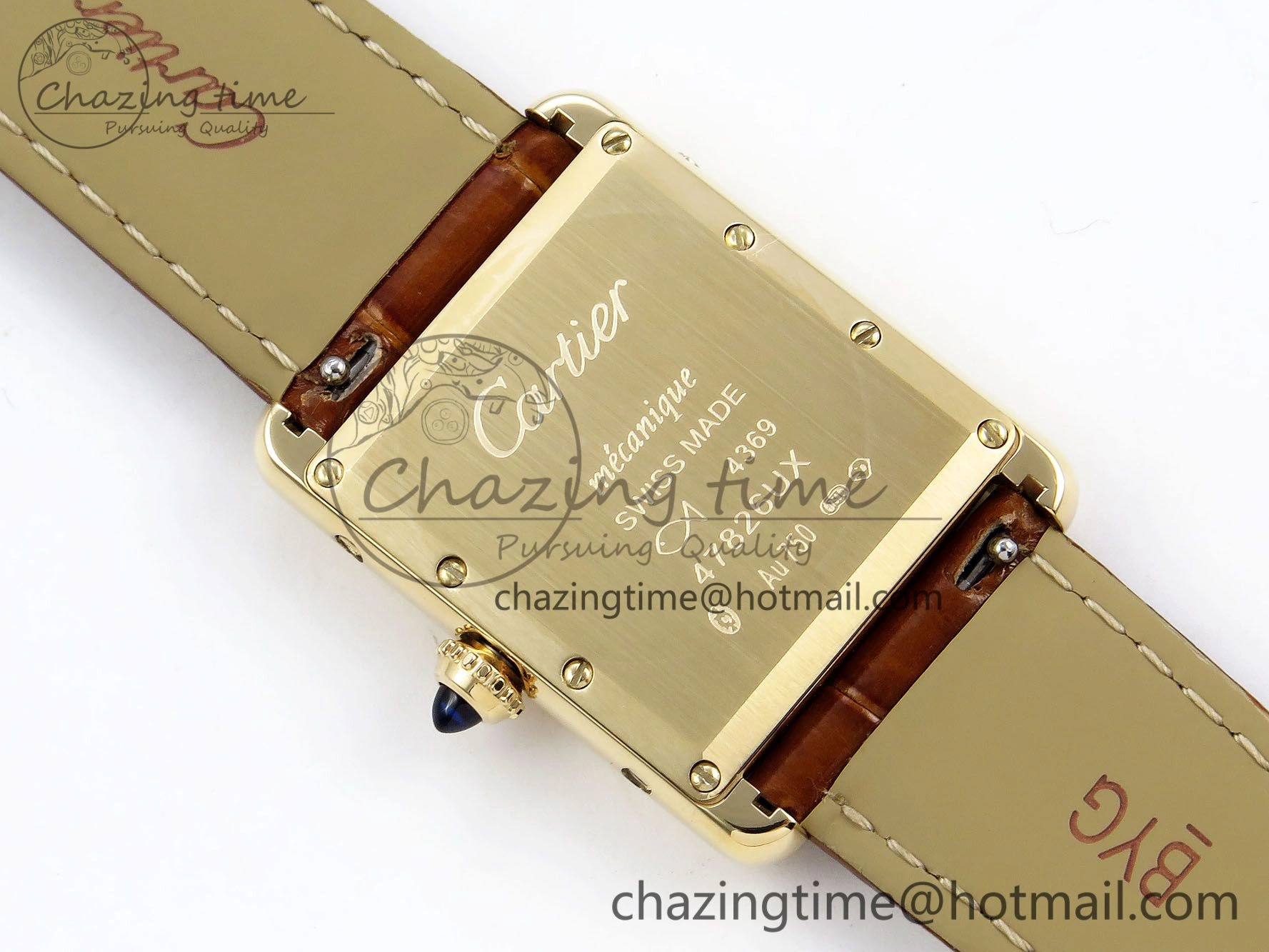 Tank Must Large YG 33.7mm DRF 1:1 Best Edition YG Dial on Brown Leather Strap Swiss Quartz Colorful 5949