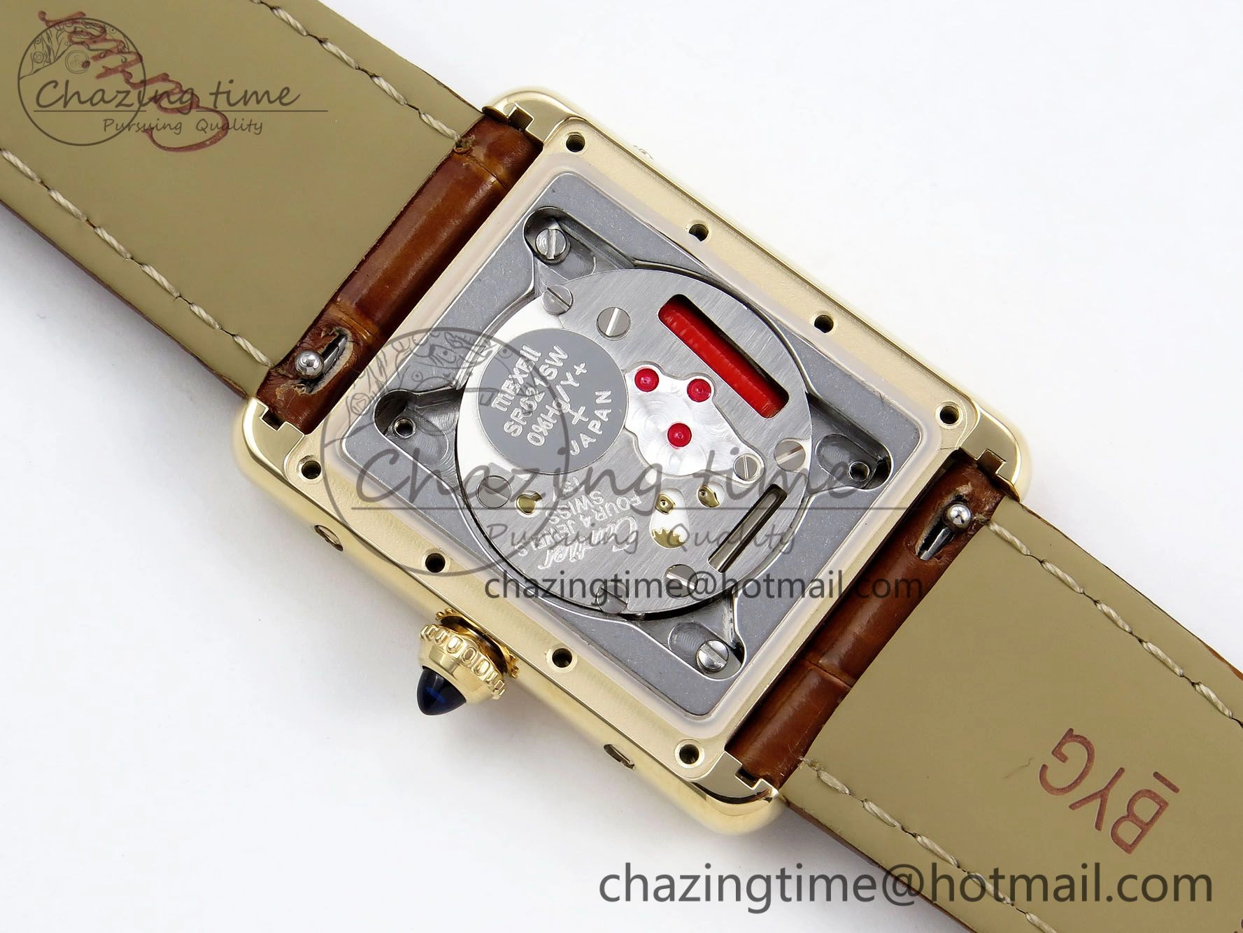 Tank Must Large YG 33.7mm DRF 1:1 Best Edition YG Dial on Brown Leather Strap Swiss Quartz Colorful 5949