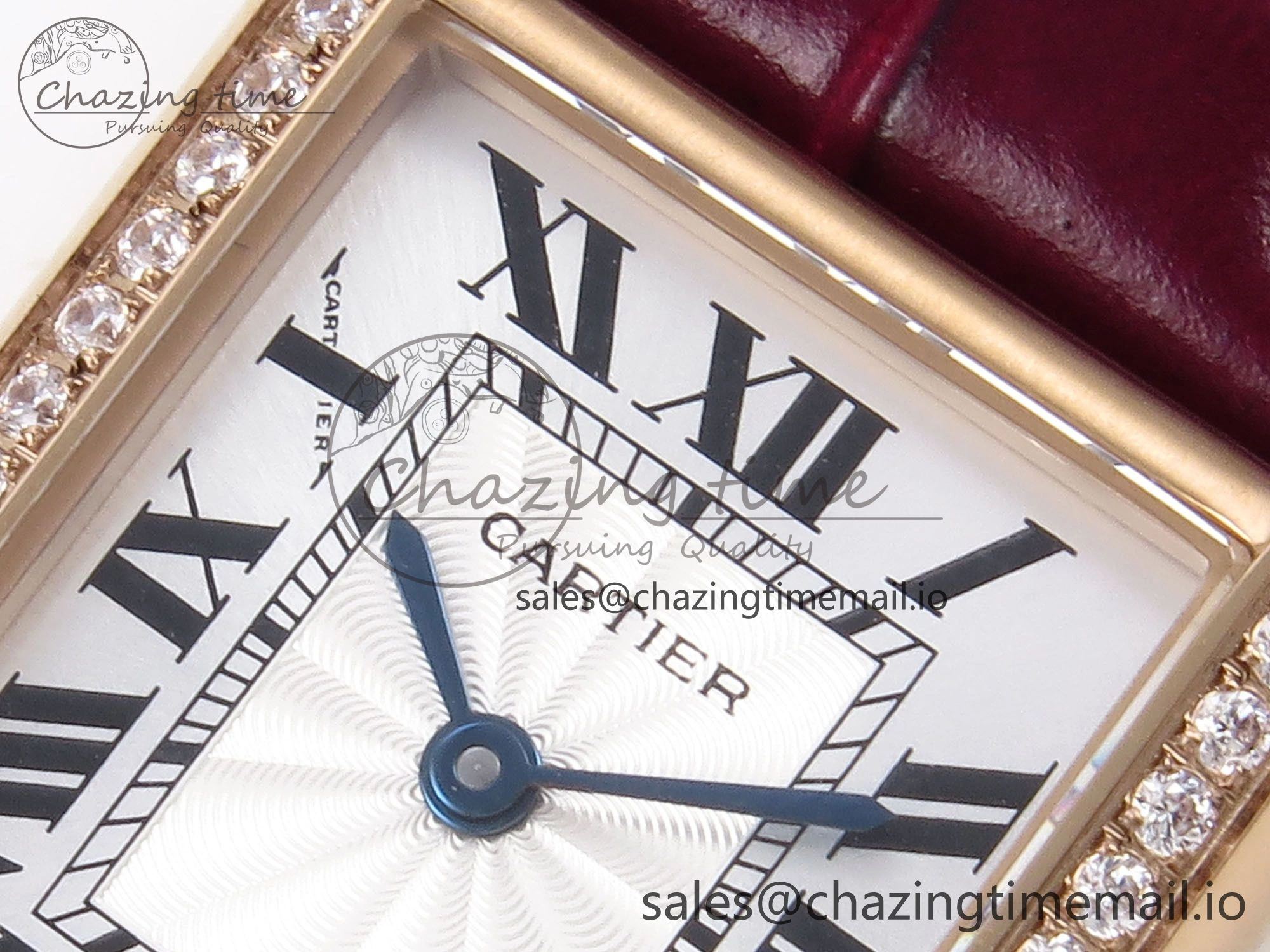 ModernLook Tank Must RG 22mm AF 1:1 Best Edition White Dial Diamonds Bezel on Red Leather Strap Ronda Quartz 5870