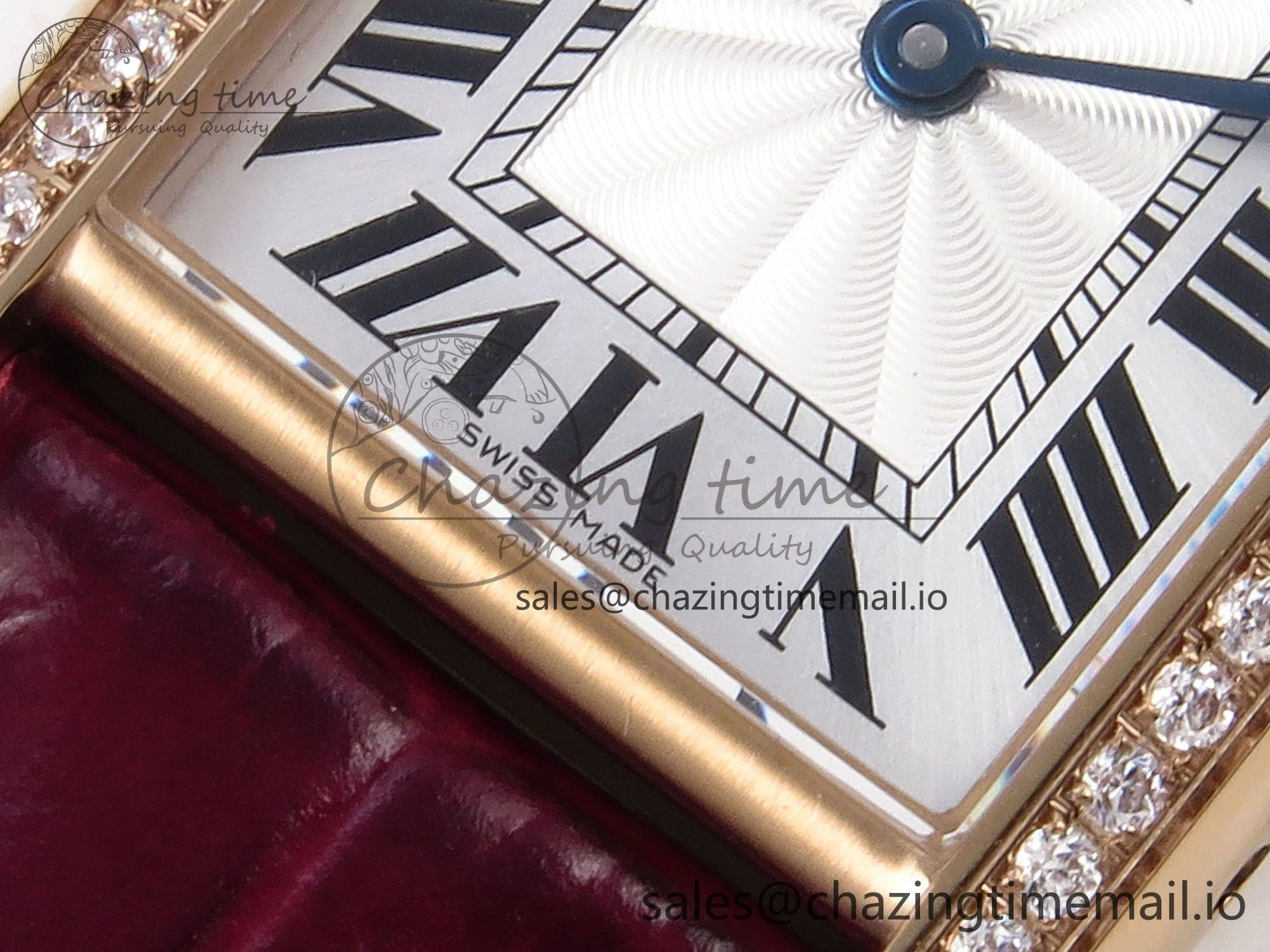 ModernLook Tank Must RG 22mm AF 1:1 Best Edition White Dial Diamonds Bezel on Red Leather Strap Ronda Quartz 5870