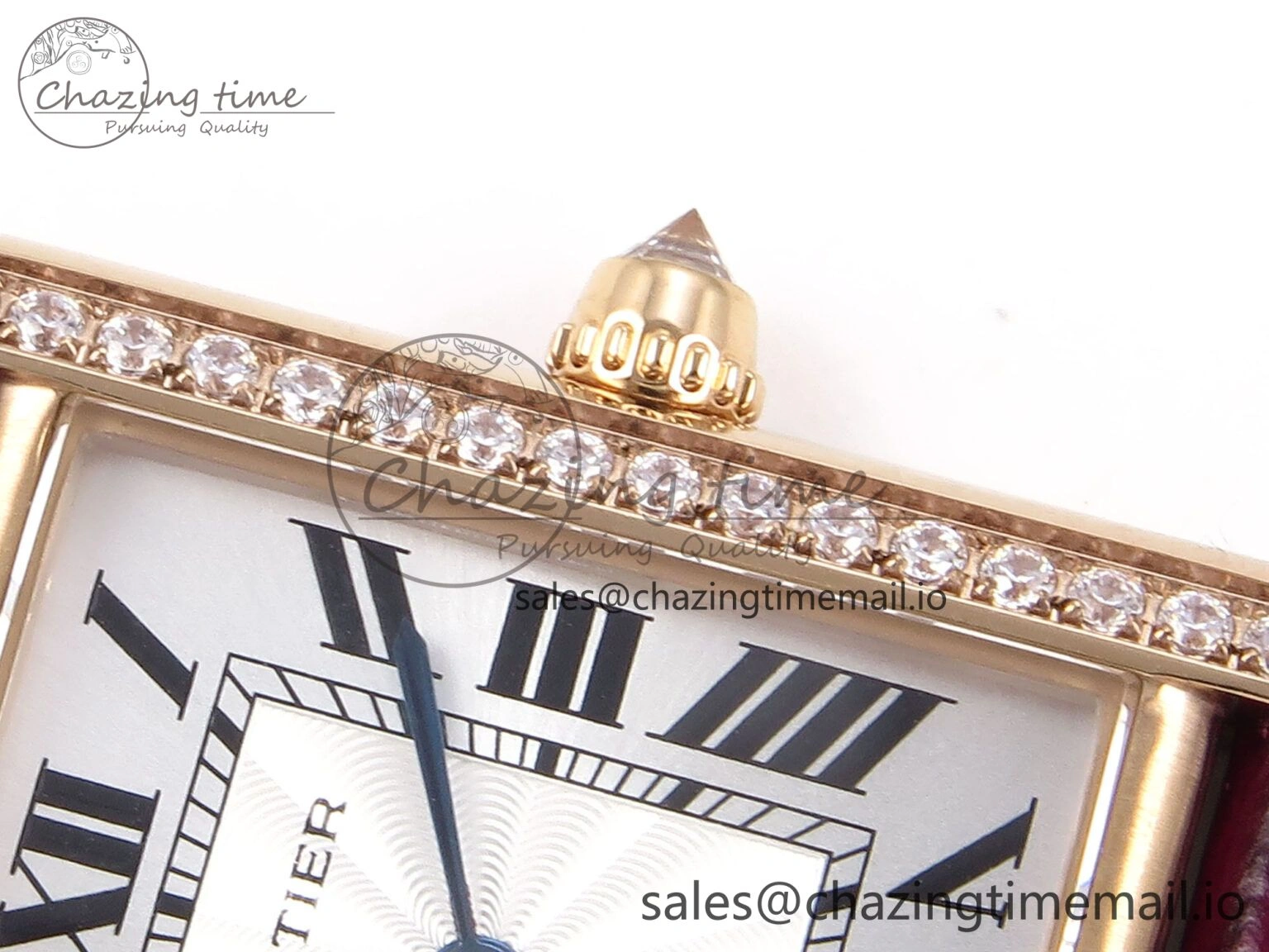 ModernLook Tank Must RG 22mm AF 1:1 Best Edition White Dial Diamonds Bezel on Red Leather Strap Ronda Quartz 5870