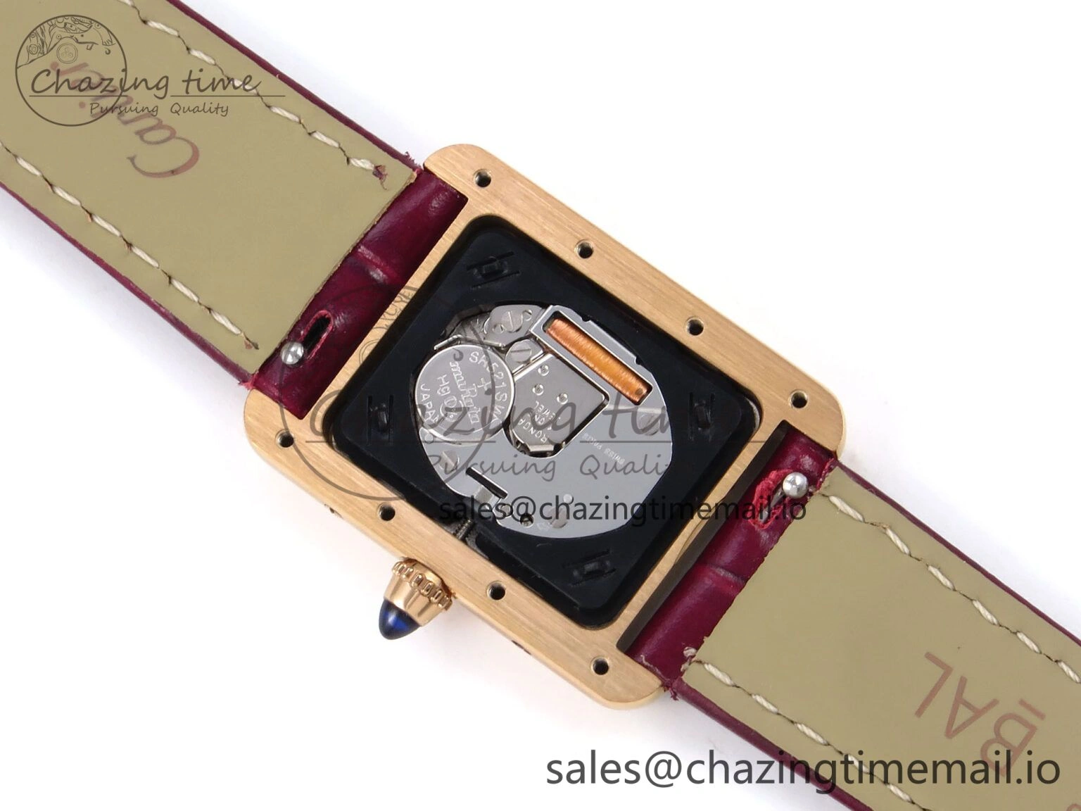 ModernLook Tank Must RG 22mm AF 1:1 Best Edition White Dial Diamonds Bezel on Red Leather Strap Ronda Quartz 5870